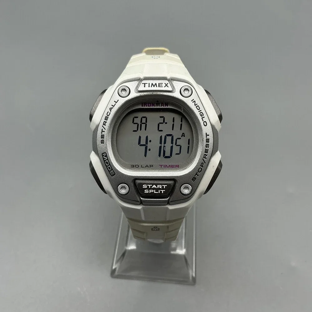 Timex Ironman 30 Lap Womens Watch 32mm Digital White Resin Indiglo New Battery